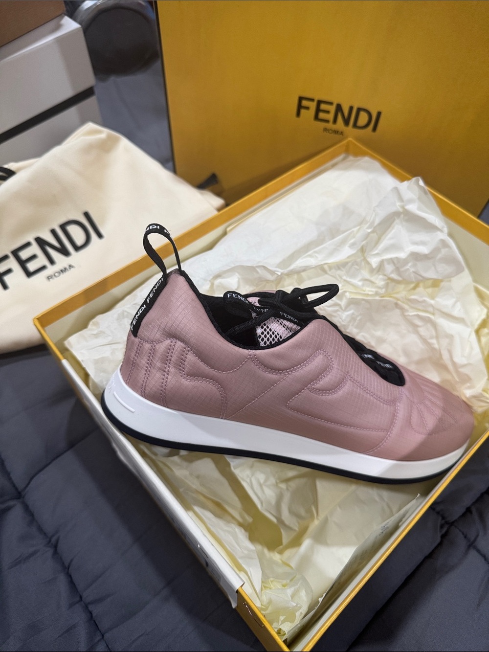 Fendi Pink and Black Low-Top Quilted Runner Sneaker